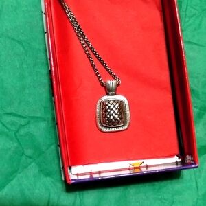 Brighton Ferrara silver plated Artisan Square pendant. Goes With Any Outfit.